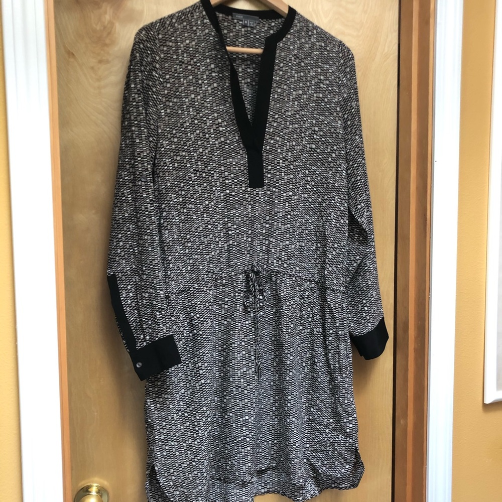 Vince Grey and Black Silk Drawstring Waist Dress